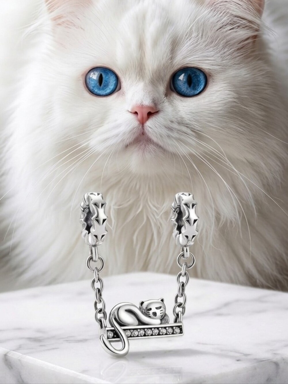 Dangling cat charm